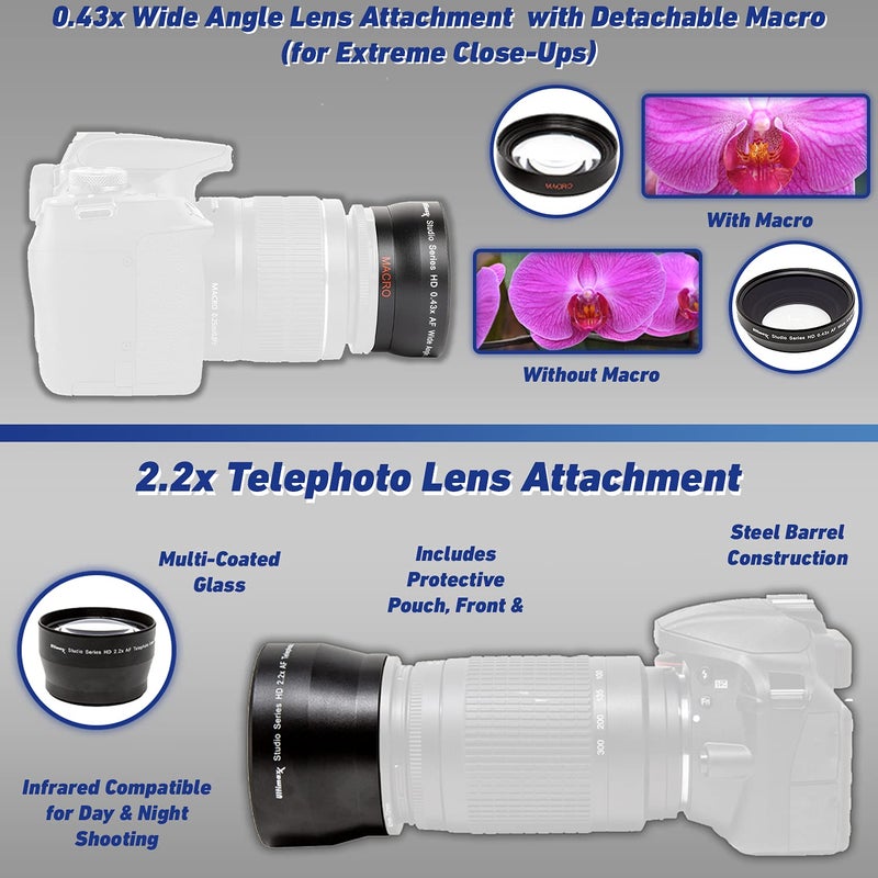 Ultimaxx 58MM Accessory Kit for Canon EOS Rebel T7, T6, T5, T3, T100, 4000D, 3000D, 2000D, 1500D, 1300D, 1200D 1100D, and More; Includes: 2X LP-E10 Batteries, Filter Kits, Backpack & More - Image 3